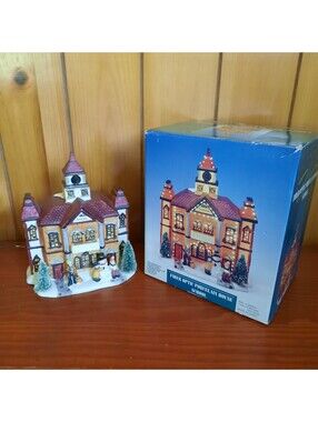 Porcelain Fiber Optic Village School Holiday Decor 8.75"  Works